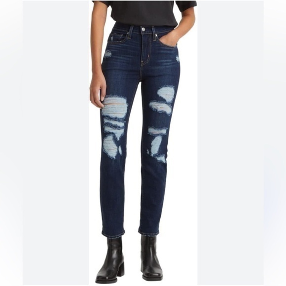 American Eagle | Highrise Next Level Stretch Destressed Dark Blue Jean